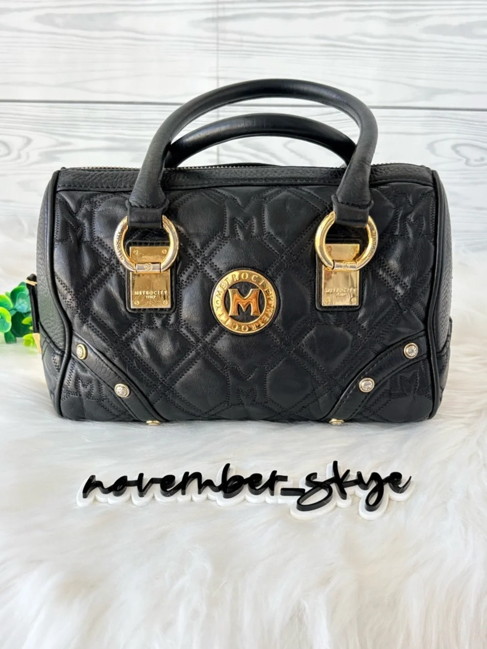 Metrocity Black Boston Bag with Gold‎ Accents
